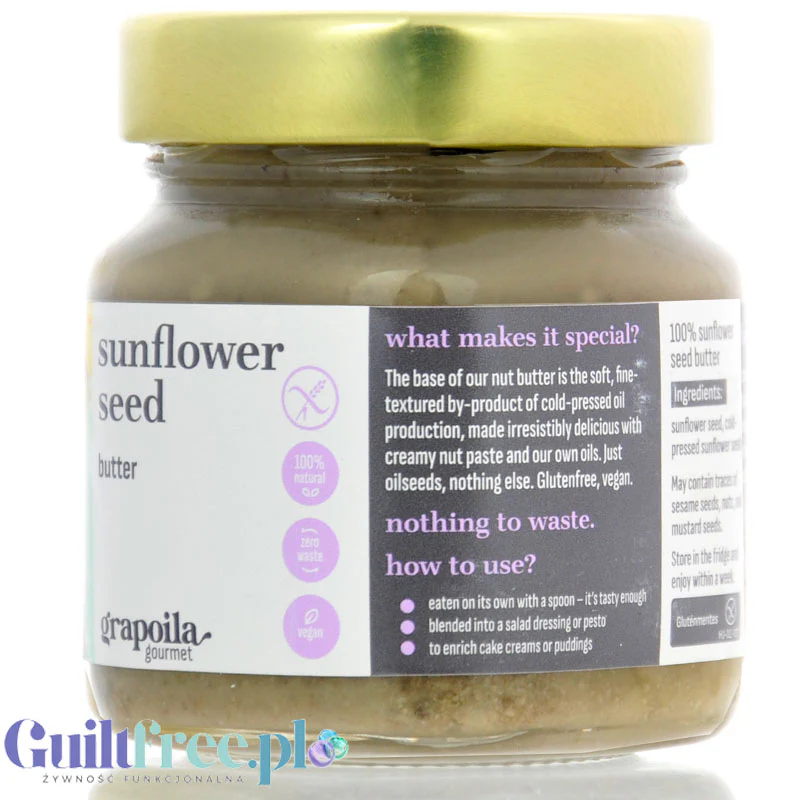 Grapoila Sunflower Seed Butter Raw - surowa miazga z pestek słonecznika 100%, pasta nieprażona słonecznikowa - Image 3
