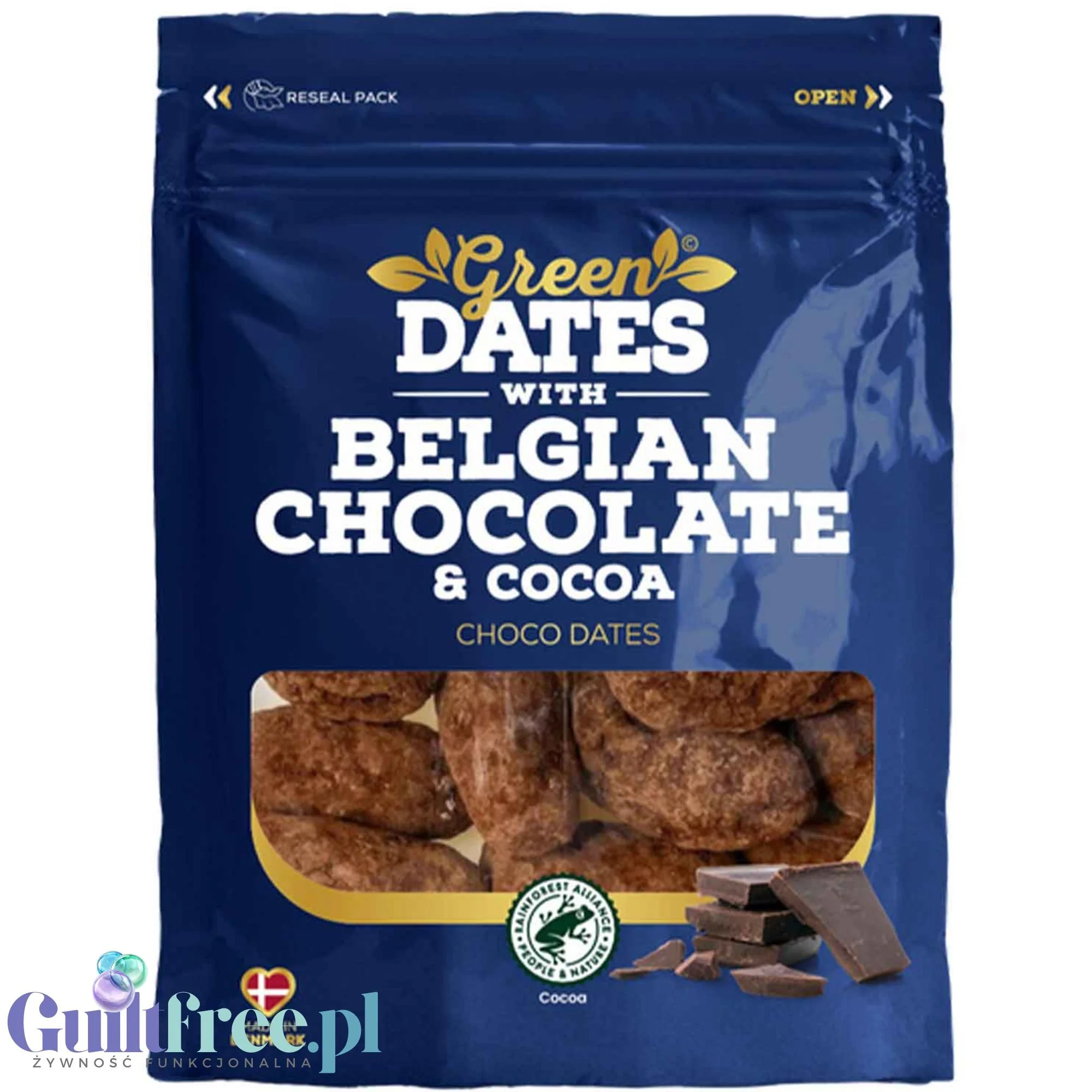 Green Dates Belgian Chocolate & Cocoa - daktyle bez dodatku cukru w belgijskiej gorzkiej czekoladzie