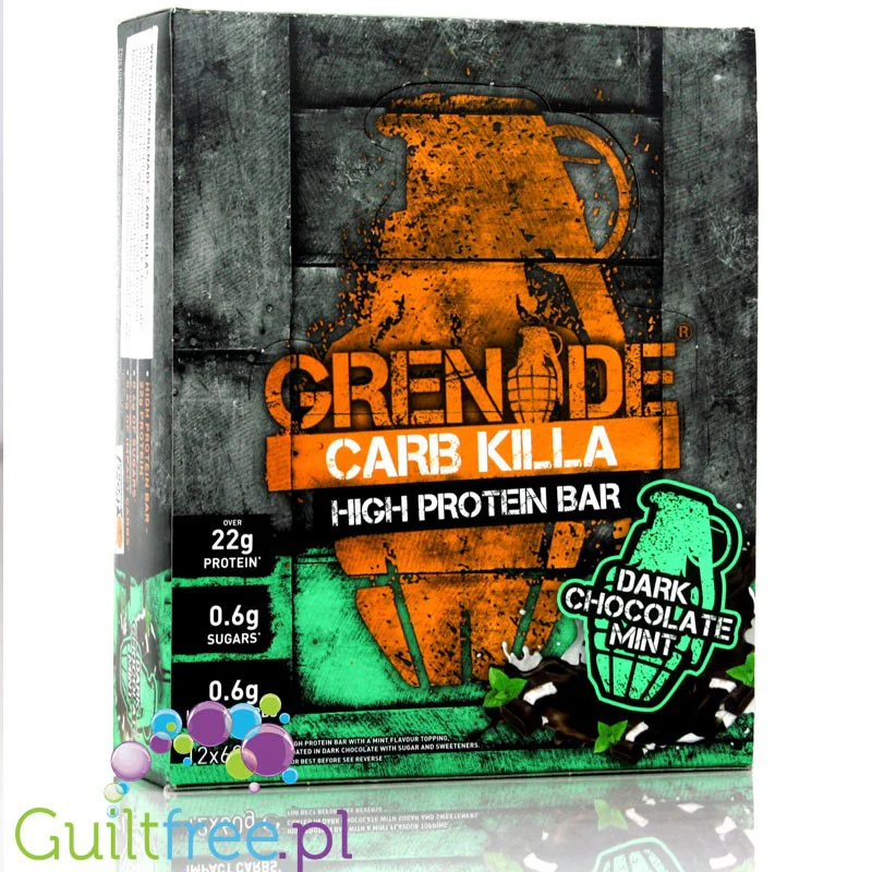 Grenade Carb Killa Dark Chocolate Mint - baton 23g białka, z ksylitolem, Czekolada & Mięta - Image 4