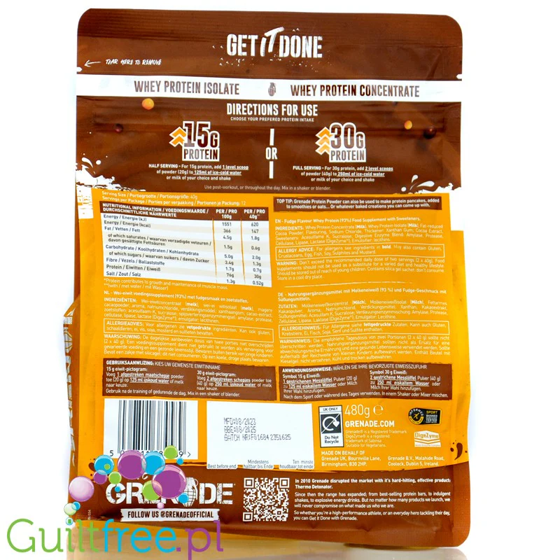 Grenade Protein Whey Fudge Up 2KG - WPC & WPI pyszne białko z enzymami trawiennymi DigeZyme - Image 2