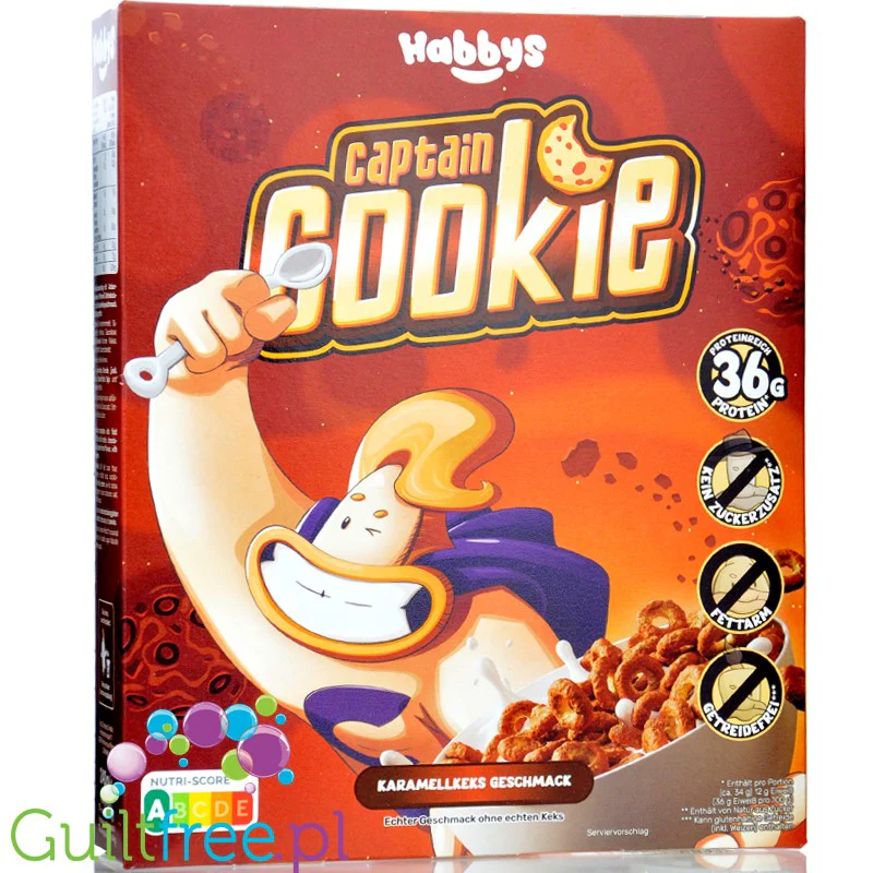 Habbys Captain Cookie Karamellkeks - proteinowe płatki śniadaniowe bez cukru 32g białka, karmelowo-ciasteczkowe - Image 2