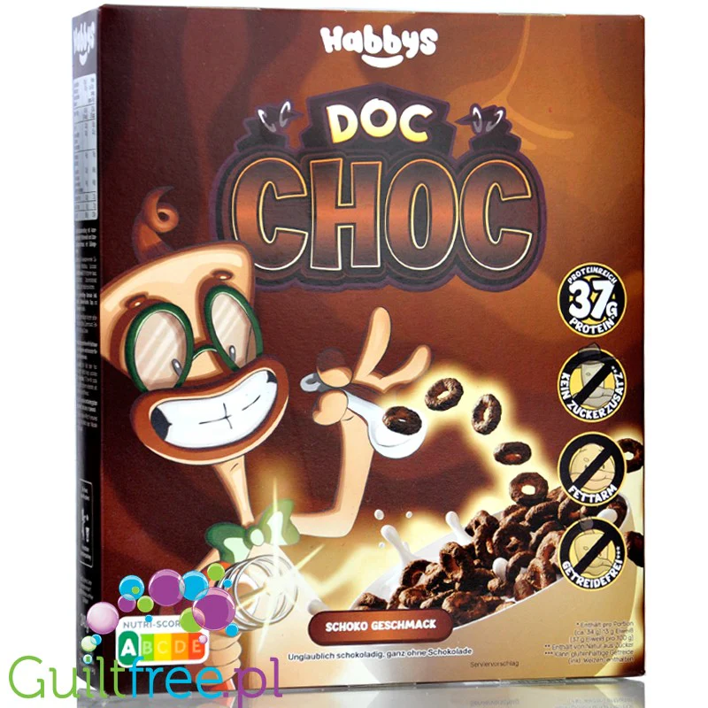 Habbys Doc Choc - proteinowe płatki śniadaniowe bez cukru 32g białka, kakaowe oponki - Image 2