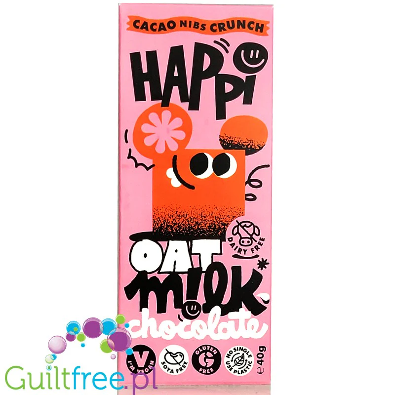 Happi Oat Milk Cacao Nibs Crunch 40g - wegańska bezglutenowa czekolada z mleka owsianego, Ziarna Kakaowca