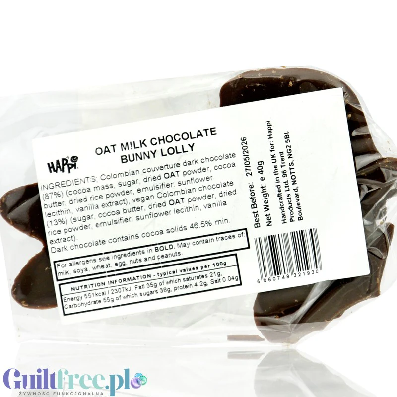 Happi Oat Milk Chocolate Bunny Lolly - lizak w kształcie zająca z wegańskiej 'czekolady' z mleka owsianego - Image 2