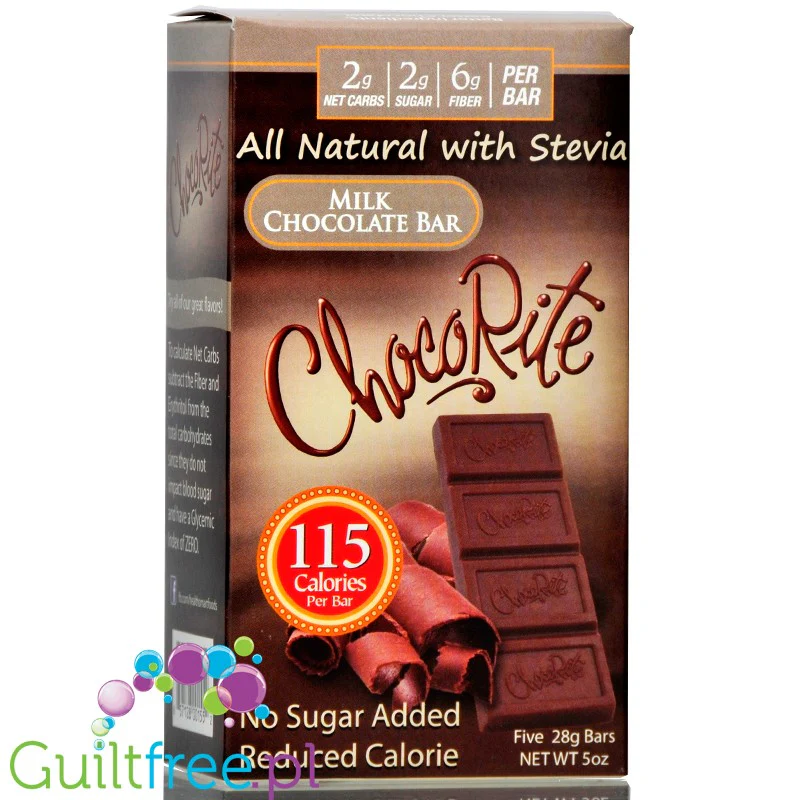 Healthsmart Chocorite Milk CHocolate Stevia Bar - naturalna mleczna czekolada bez cukru ze stewią i erytrolem, 5 szt