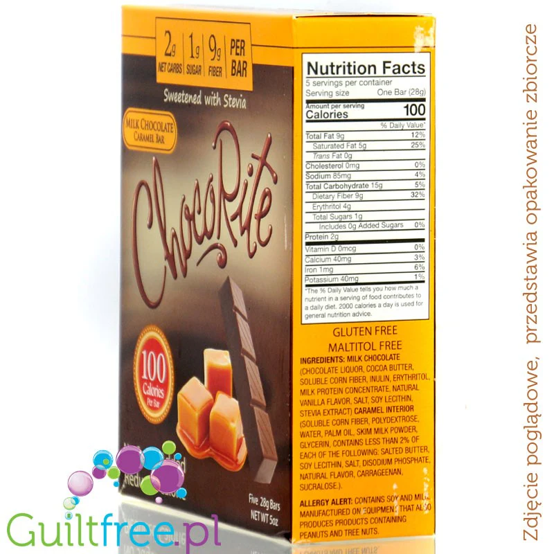 Healthsmart ChocoRite Milk Chocolate Caramel 100kcal - keto czekoladka z karmelem, ze stewią i erytrolem - Image 2
