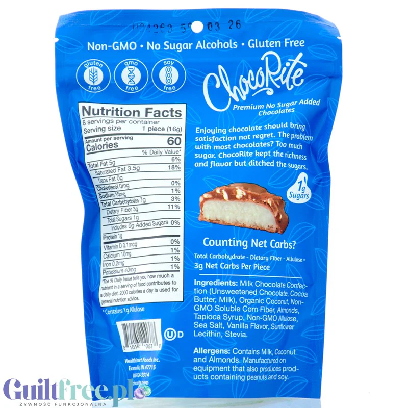 Healthsmart ChocoRite Milk Chocolate Coconut Almond - czekoladki w polewie bez cukru - Image 2