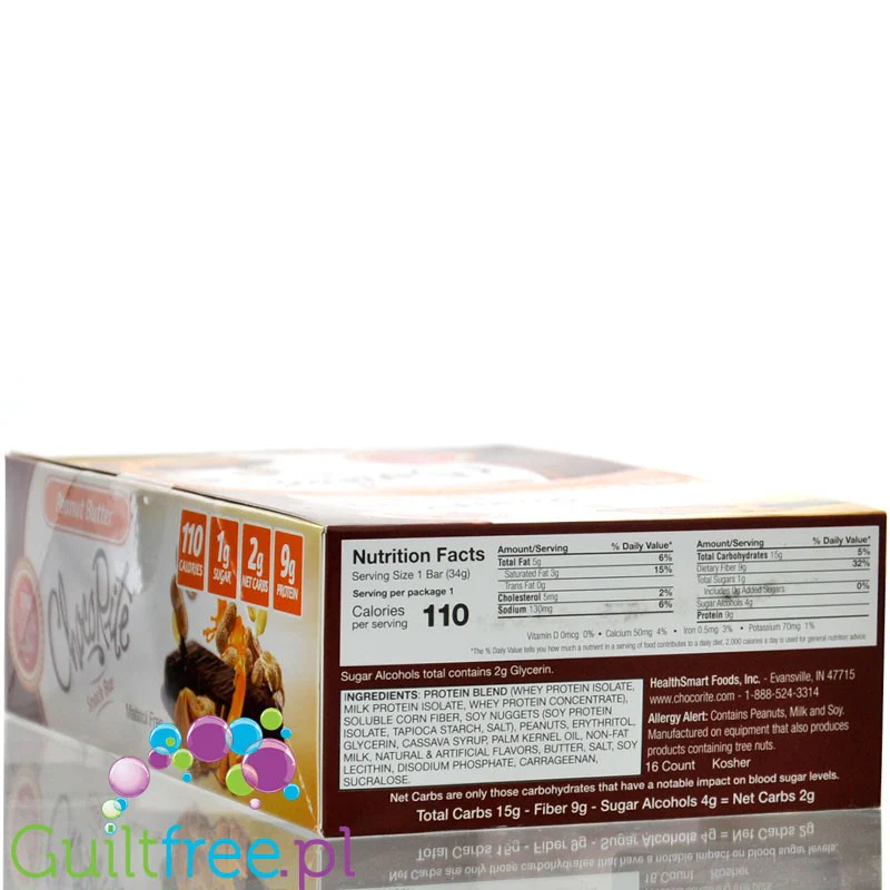 Healthsmart ChocoRite Snack Bar Peanut Butter PUDEŁKO x 16 SZTUK - baton białkowy bez cukru i bez maltitolu - Image 3