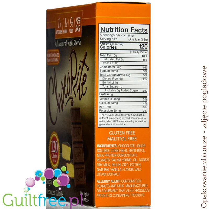 Healthsmart ChocoRite Milk Chocolate Peanut Butter - keto czekoladka z orzechami, ze stewią i erytrolem - Image 3