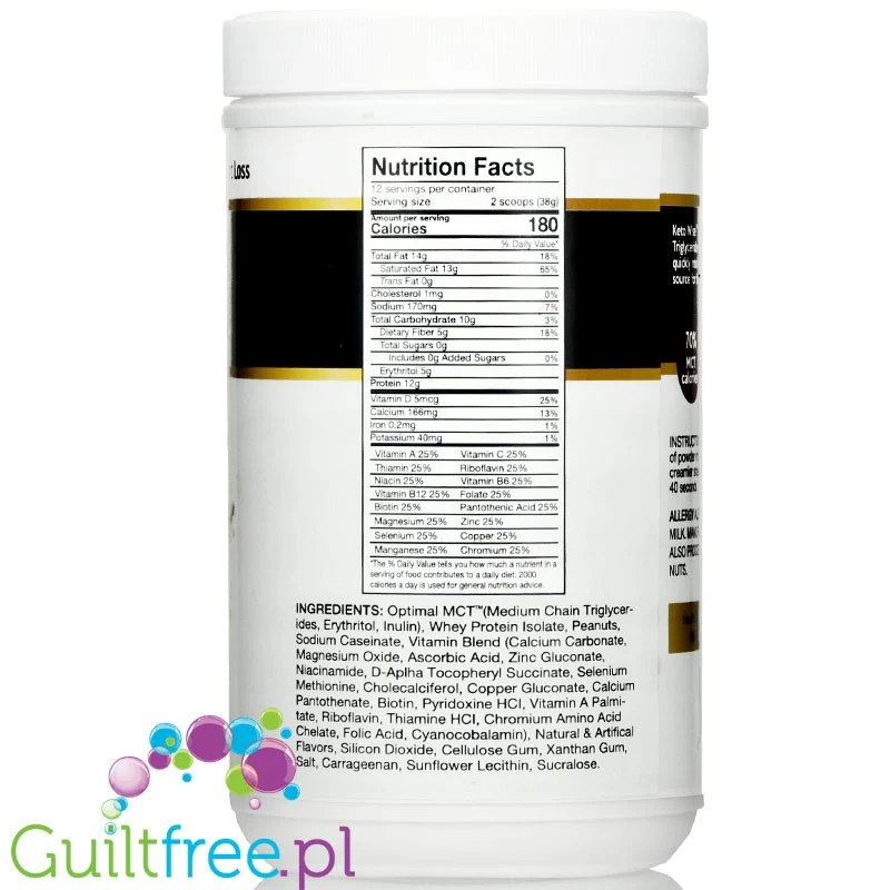 Healthsmart Keto Wise Meal Replacement Shake, Peanut Butter - orzechowy keto koktajl z MCT, zero węglowodanów - Image 3