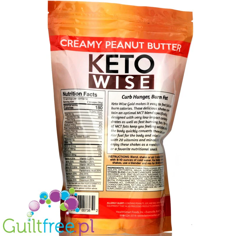 Healthsmart Keto Wise Meal Replacement Shake, Peanut Butter - orzechowy keto koktajl z MCT, zero węglowodanów - Image 5