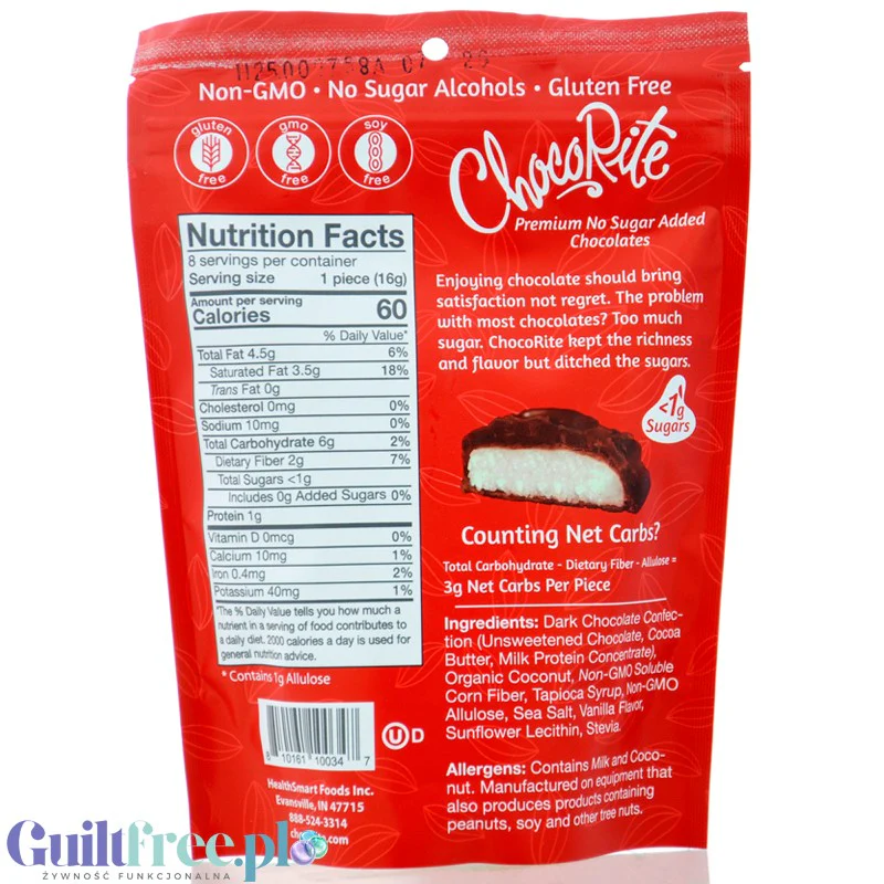 Healthsmart Sweet Nothings ChocoRite Dark Chocolate Coconut - czekoladki kokosowe w polewie z ciemnej czekolady bez cukru - Image 2