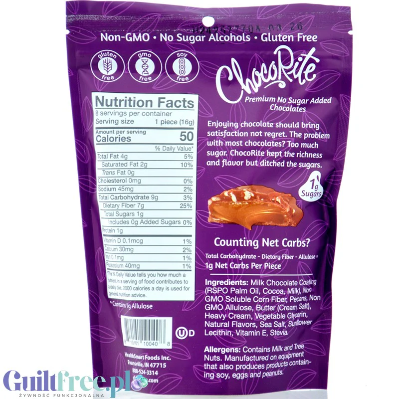 Healthsmart ChocoRite Milk Chocolate Pecan Cluster - czekoladki bez cukru z karmelem i pekanami - Image 2