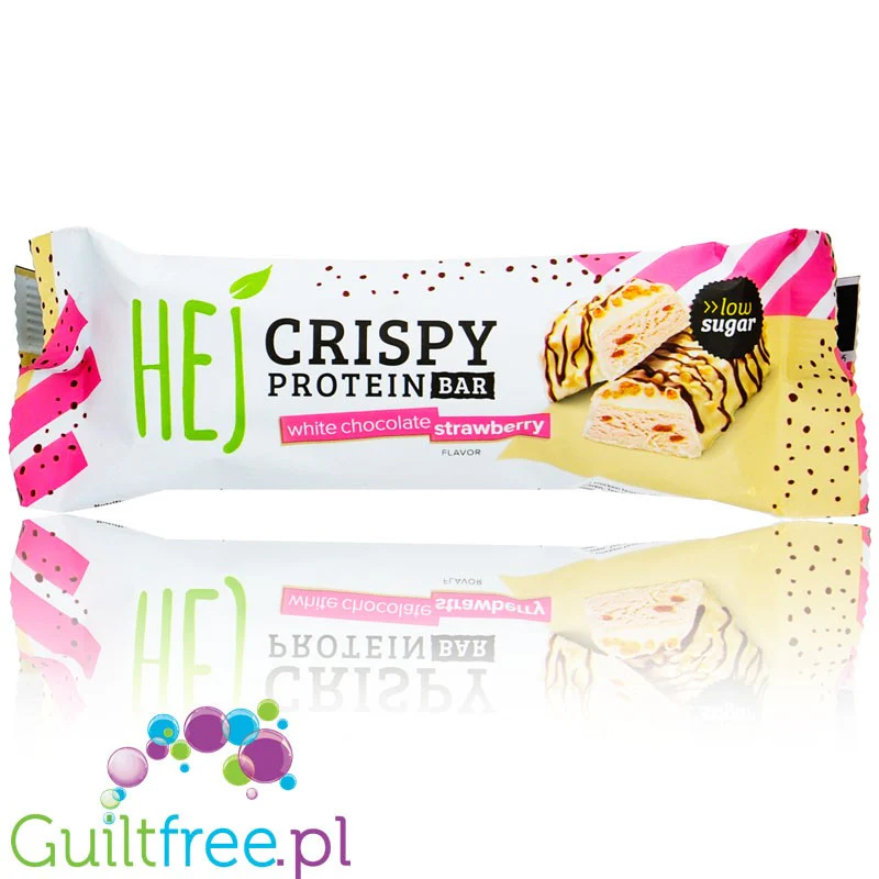 HEJ Crispy Bar White Chocolate Strawberry - chrupiący baton proteinowy ze stewią, 14g białka & 165kcal