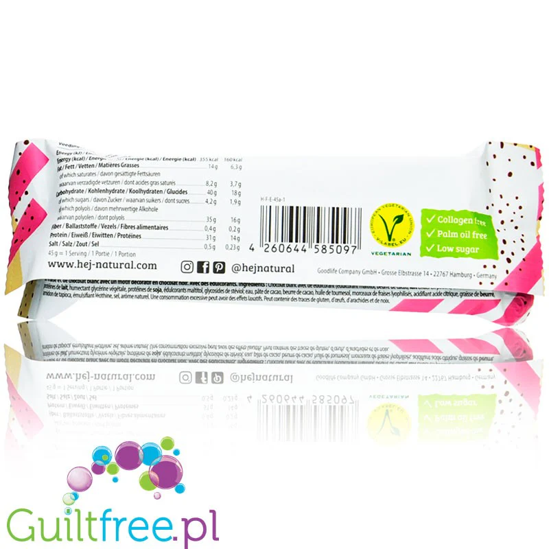 HEJ Crispy Bar White Chocolate Strawberry - chrupiący baton proteinowy ze stewią, 14g białka & 165kcal - Image 2