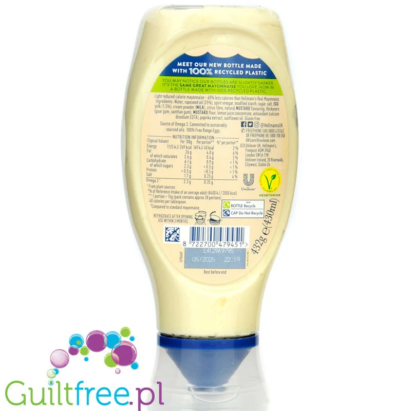 Hellmann's Light Mayonnaise 430ml - majonez niskotłuszczowy 60% mniej kalorii - Image 2