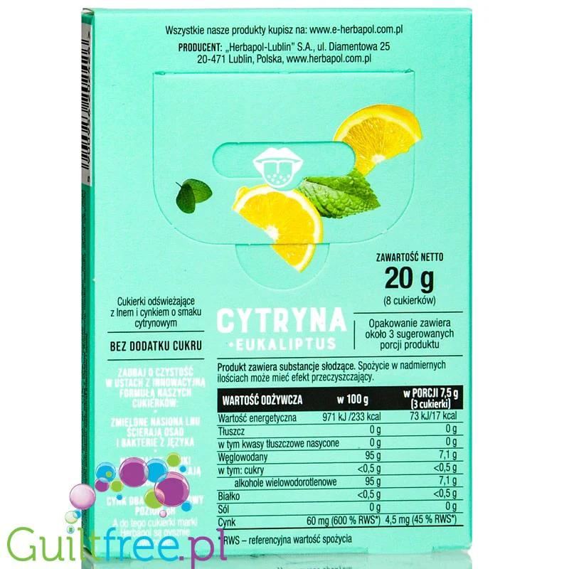 Herbapol Cytryna & Eukaliptus - cukierki bez cukru czyszczące język i odświeżające oddech - Image 2