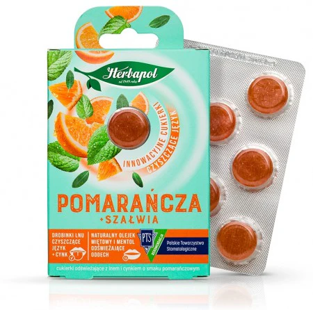 Herbapol Pomarańcza & Szałwia - cukierki bez cukru czyszczące język i odświeżające oddech - Image 3