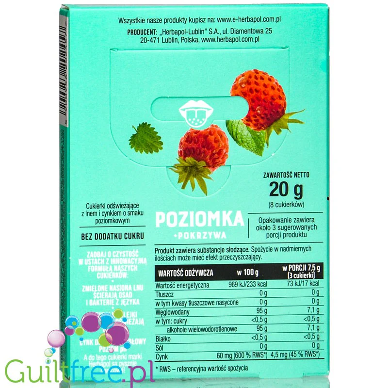 Herbapol Poziomka & Pokrzywa - cukierki bez cukru czyszczące język i odświeżające oddech - Image 2
