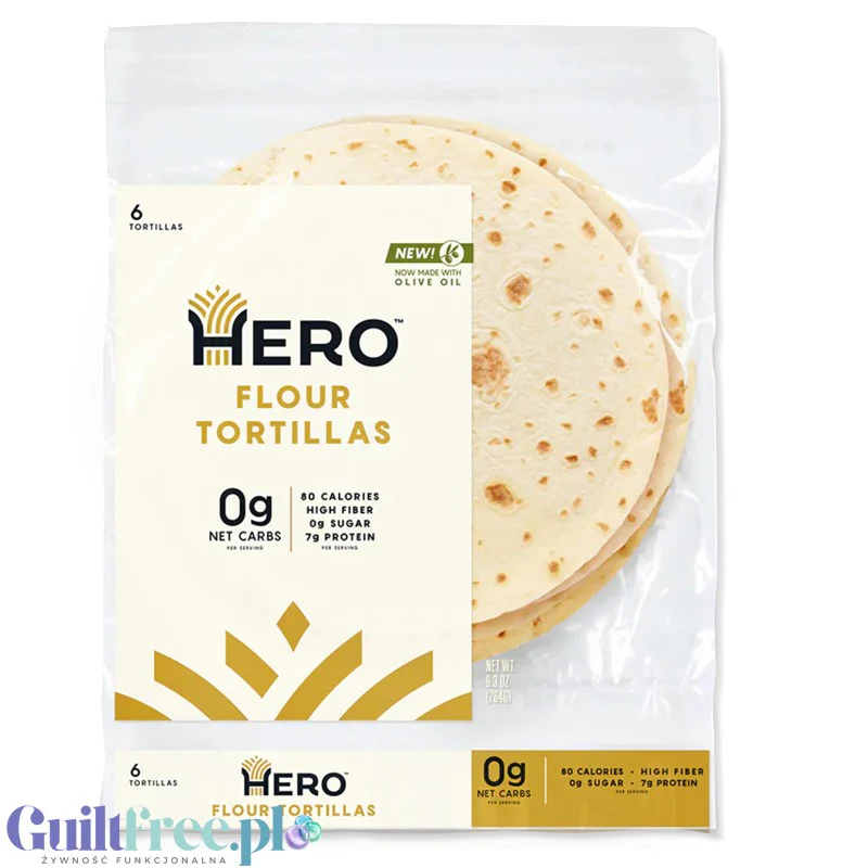 Hero Bread Tortilla Wraps - keto tortille wysokobiałkowe 80kcal, 1g węglowodanów & 7g białka