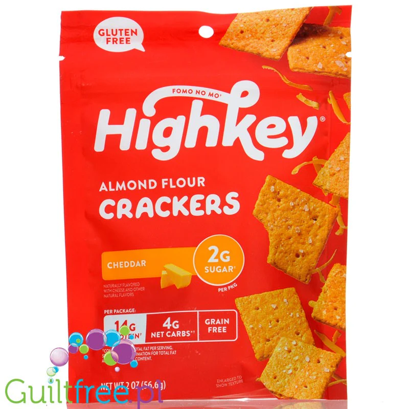 HighKey Snacks Almond Crackers Cheddar - serowe keto krakersy migdałowe 14g białka & 4g węgli