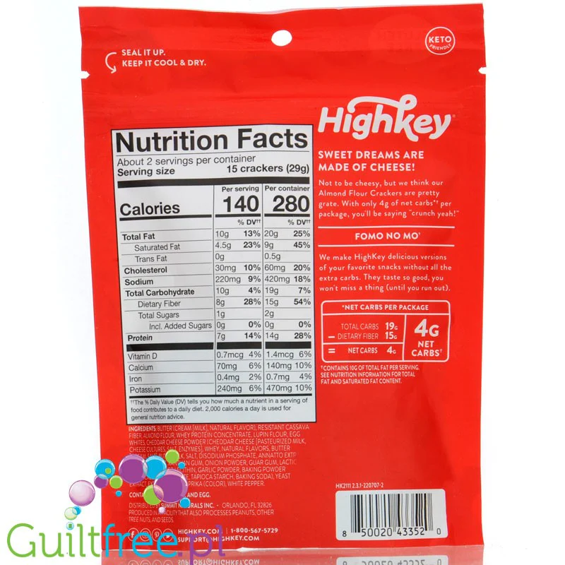 HighKey Snacks Almond Crackers Cheddar - serowe keto krakersy migdałowe 14g białka & 4g węgli - Image 2