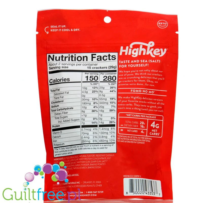 HighKey Snacks Almond Crackers Sea Salt - solone keto krakersy migdałowe 14g białka & 4g węgli - Image 2
