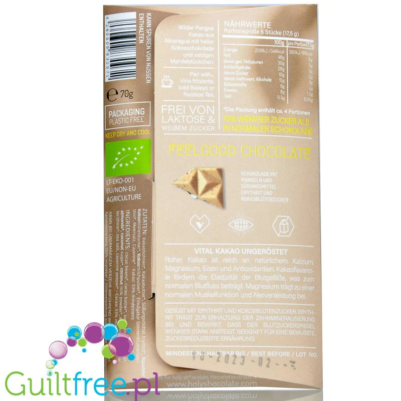 Holy Sh*ocolate Black & White Crunch - wegańska organiczna kraftowa czekolada bez białego cukru - Image 6