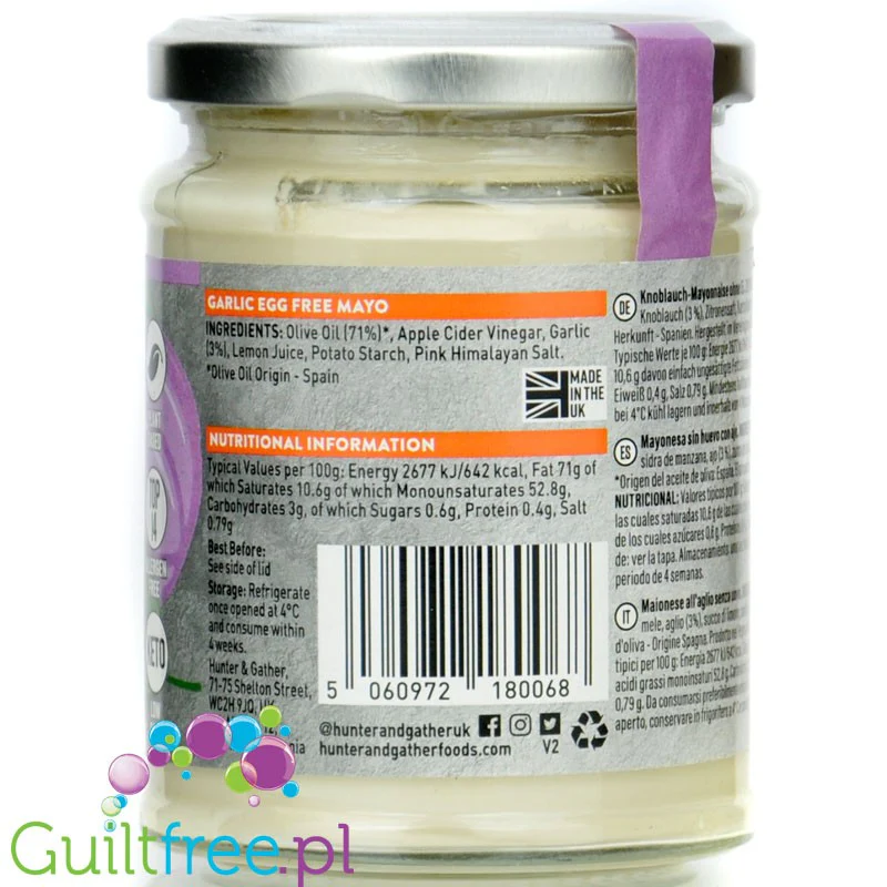 Hunter & Gather Egg Free Mayo Garlic - wegański czosnkowy keto majonez na oliwie - Image 2