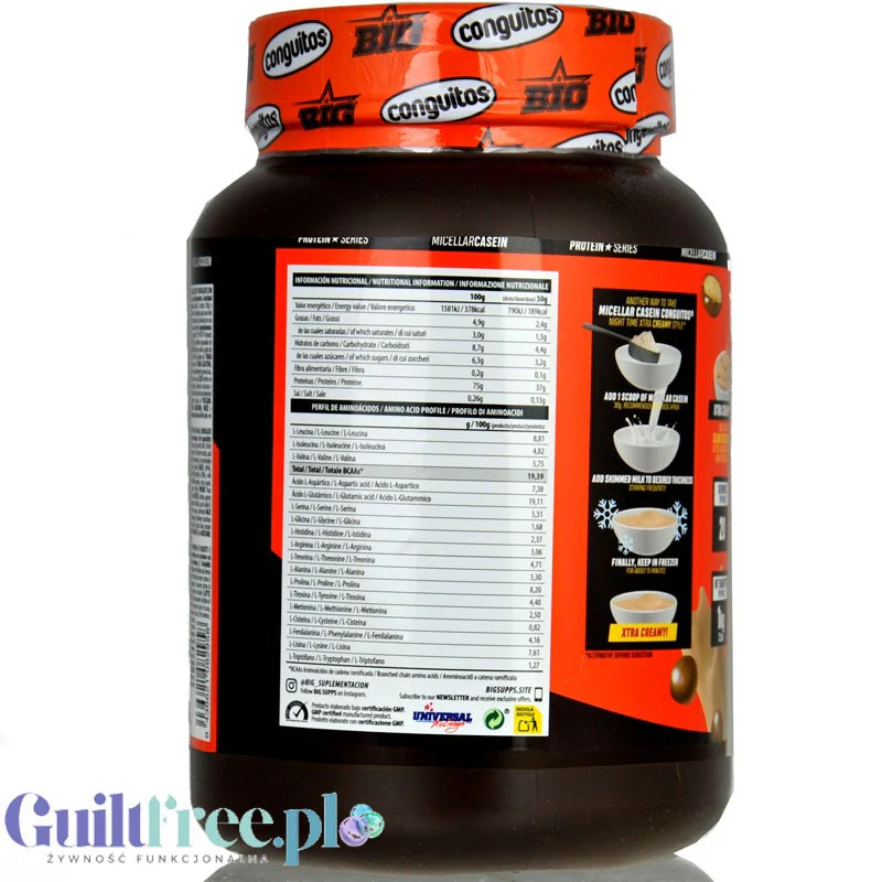 BIG® Micellar Casein, Conguitos Galleta Chocolate 1kg - gęsta deserowa odżywka białkowa, smak ciasteczko & mleczna czekolada - Image 4