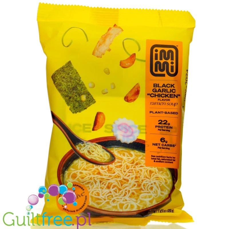Immi Ramen Soup Black Garlic Chicken - wegańska 'chińska zupka' proteinowa 22g białka, smak Czosnkowy Kurczak