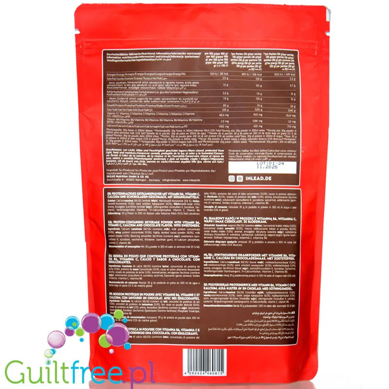 Inlead Classic Protein Double Chocolate - gęsta odżywka białkowa Kazeina & WPC z witaminą B6, Czekolada - Image 2