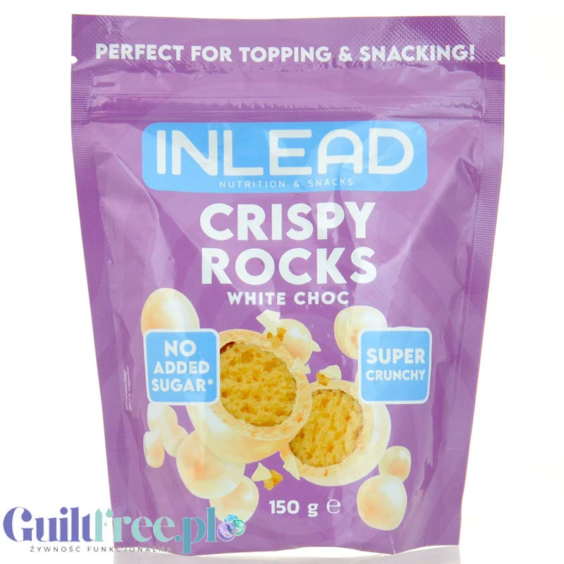 Inlead Crispy Rocks White Choc - chrupiące kuleczki kukurydziane w białej czekoladzie bez cukru