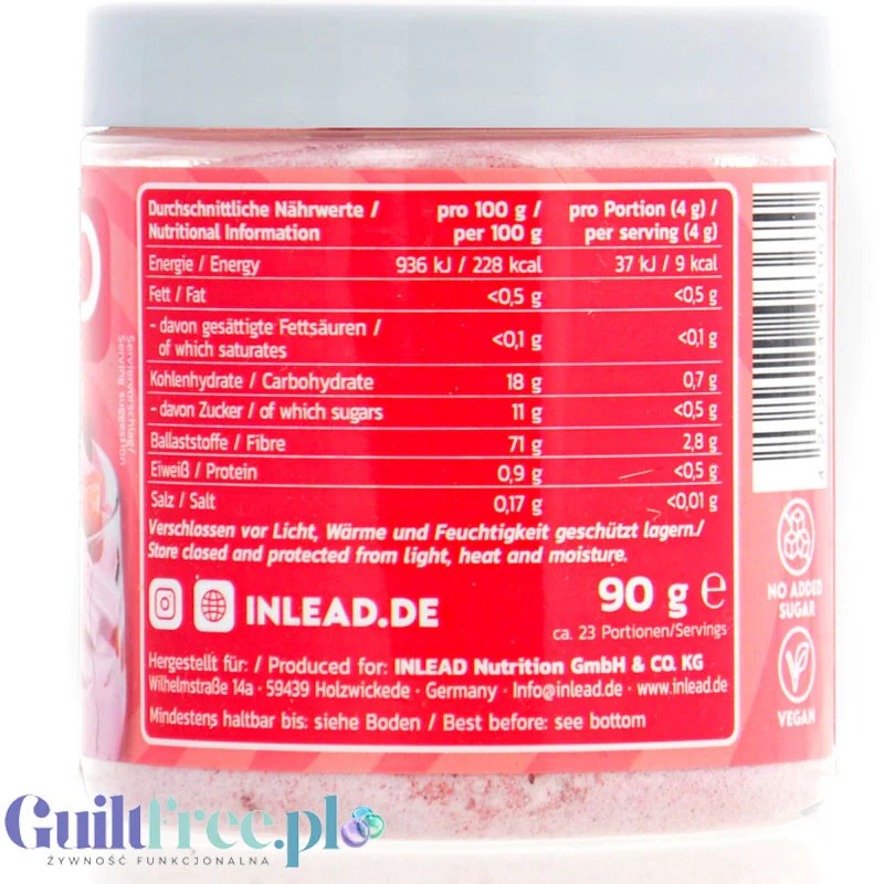 Inlead Flavor Powder Strawberry 90g - błonnikowy aromat słodzący w proszku bez cukru o smaku truskawkowym - Image 2