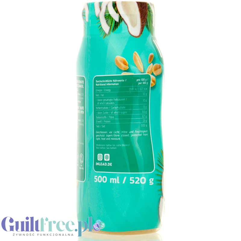 Inlead Peanut Squezze Coconut 500ml - krem orzechowo-kokosowy w wyciskanej tubie, bez dodatku cukru - Image 3