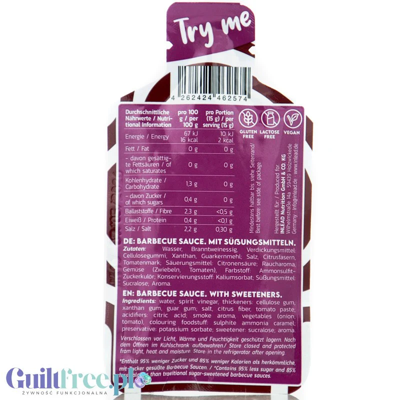 Inlead Premium Sauce BBQ saszetka 20g - wegański sos barbecue bez cukru tylko 16kcal - Image 2