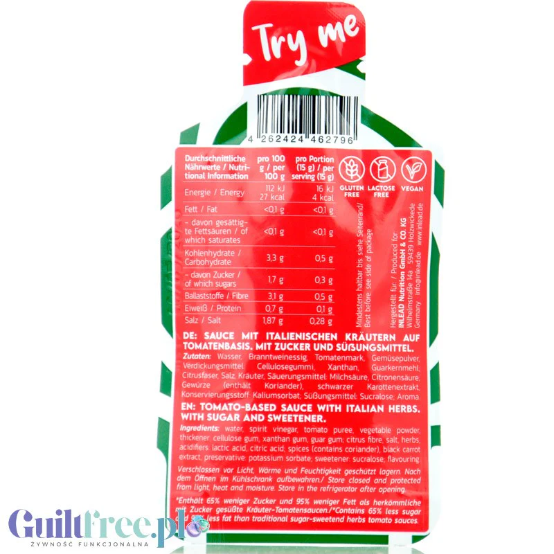 Inlead Premium Sauce Italian Allrounder, saszetka 20g - wegański sos pomidorowy z włoskimi ziołami bez cukru tylko 16kcal - Image 2