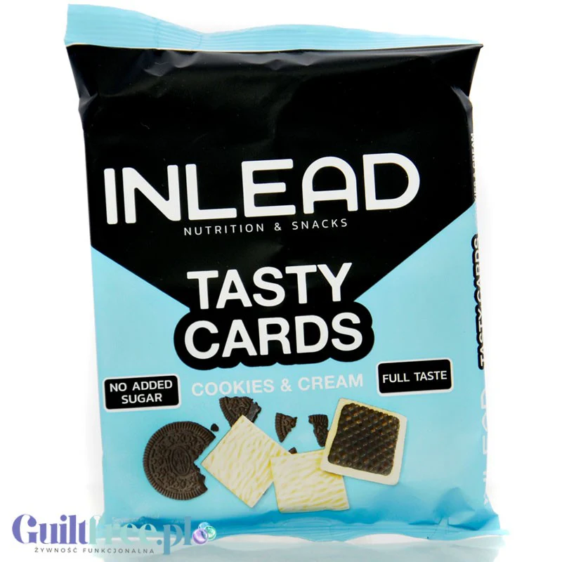 Inlead Tasty Card Cookies & Cream – kakaowe ciastka bez cukru w polewie z białej czekolady
