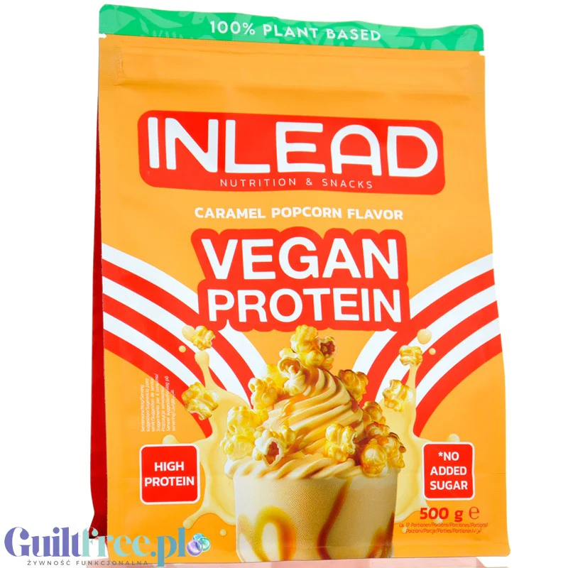 Inlead Vegan Protein Caramel Popcorn - wegańska odżywka proteinowa na bazie 4 białek roślinnych ze stewią