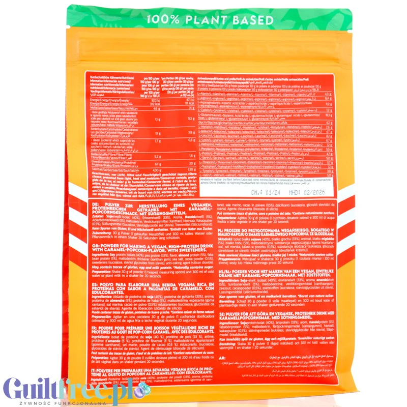 Inlead Vegan Protein Caramel Popcorn - wegańska odżywka proteinowa na bazie 4 białek roślinnych ze stewią - Image 2