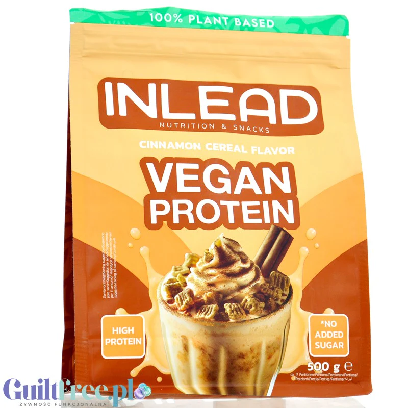 Inlead Vegan Protein Cinnamon Cereal - wegańska odżywka proteinowa na bazie 4 białek roślinnych ze stewią