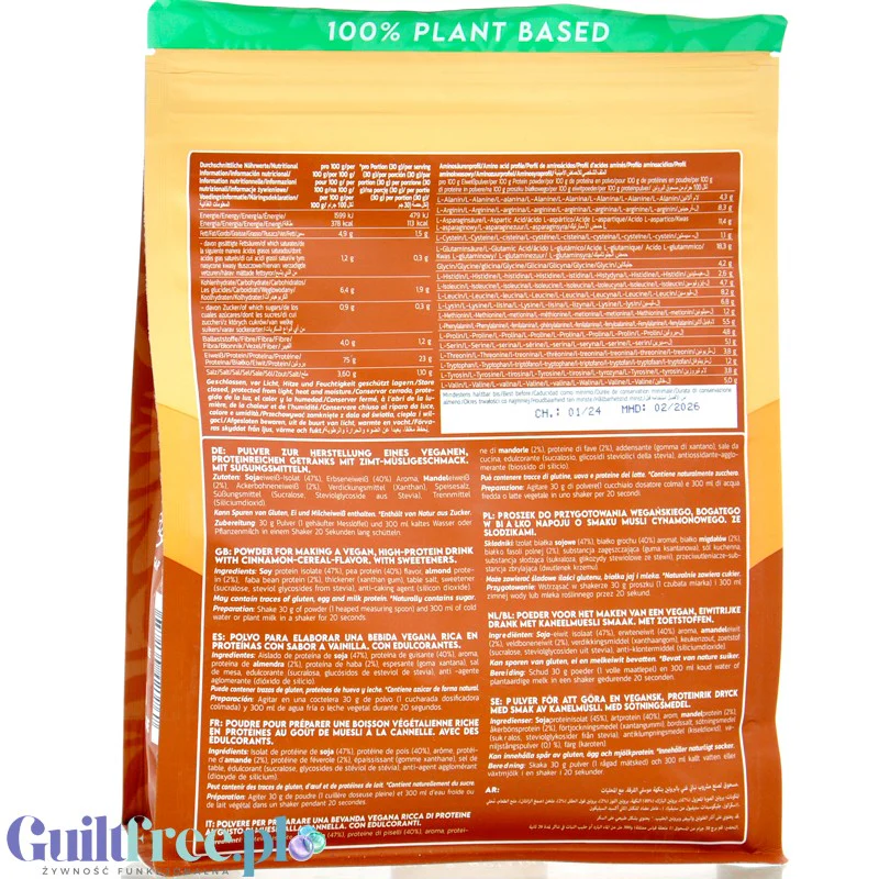 Inlead Vegan Protein Cinnamon Cereal - wegańska odżywka proteinowa na bazie 4 białek roślinnych ze stewią - Image 2