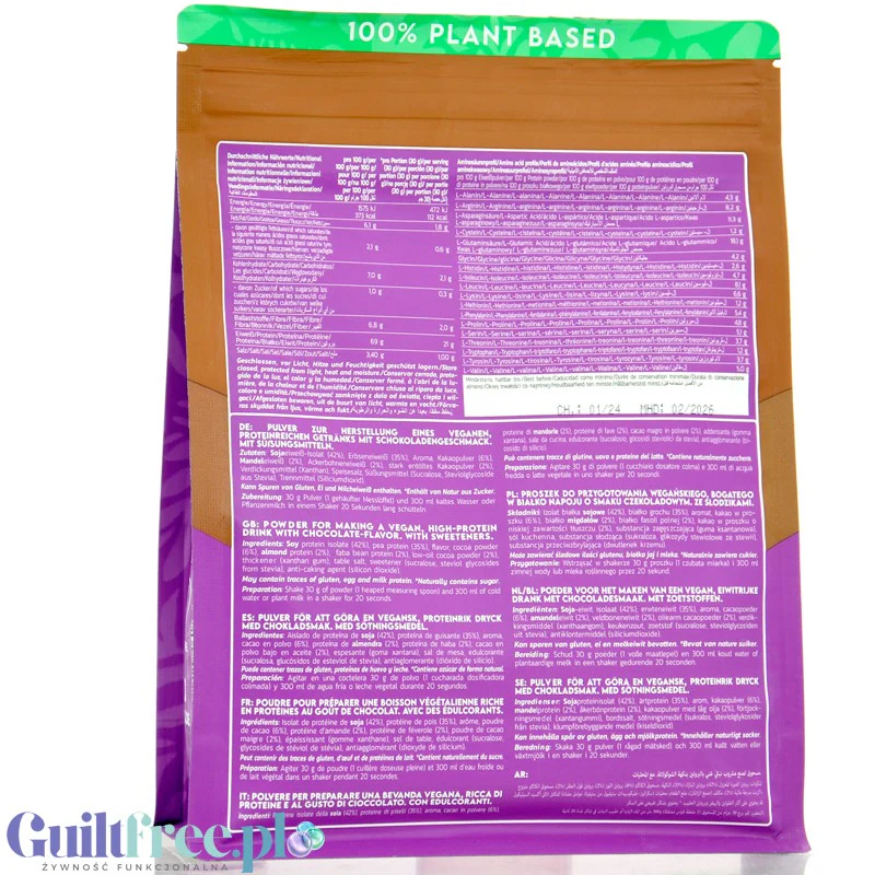 Inlead Vegan Protein Creamy Chocolate - wegańska odżywka proteinowa na bazie 4 białek roślinnych ze stewią - Image 2