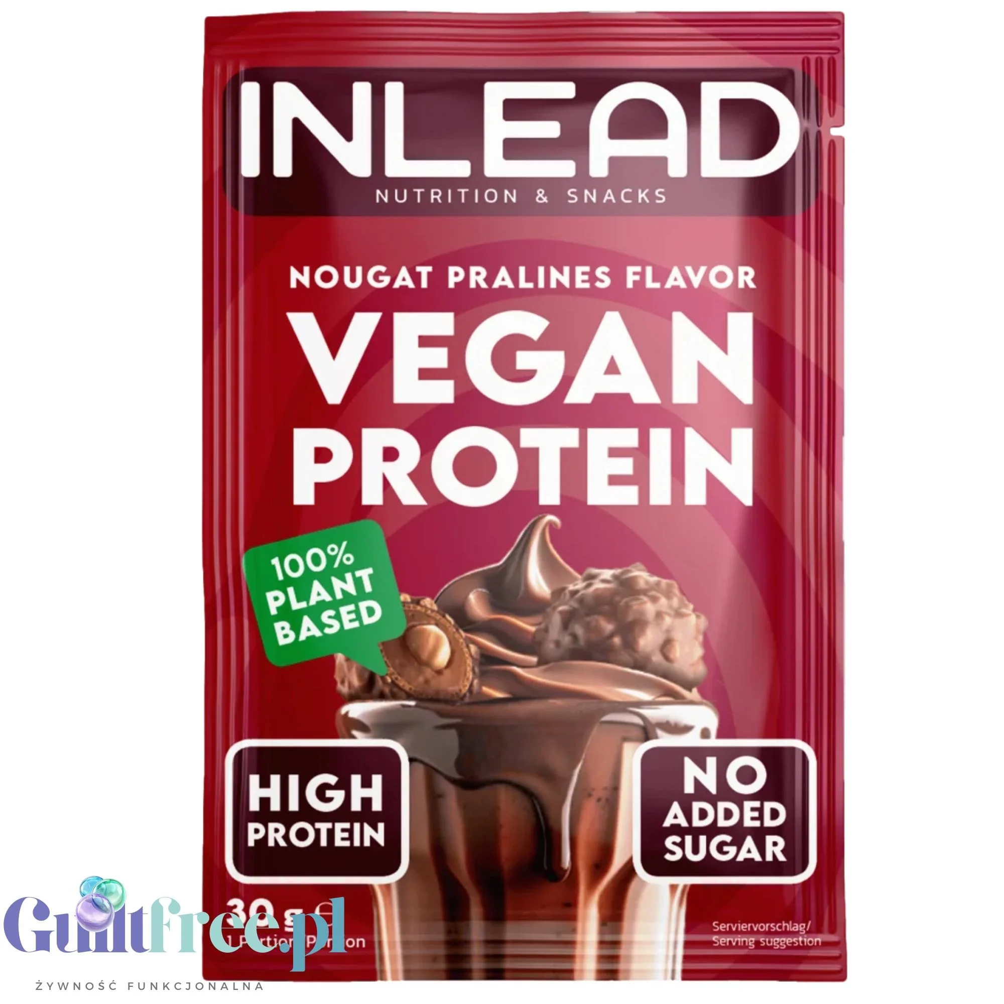 Inlead Vegan Protein Nougat Pralines 30g - wegańska odżywka proteinowa na bazie 4 białek roślinnych ze stewią