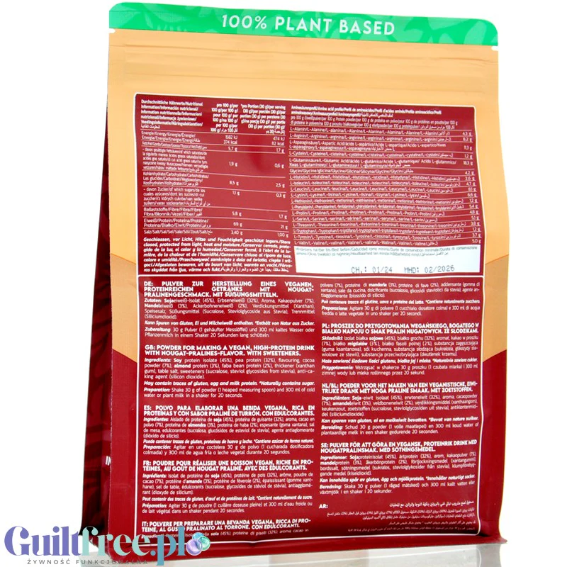 Inlead Vegan Protein Nougat Pralines - wegańska odżywka proteinowa na bazie 4 białek roślinnych ze stewią - Image 2