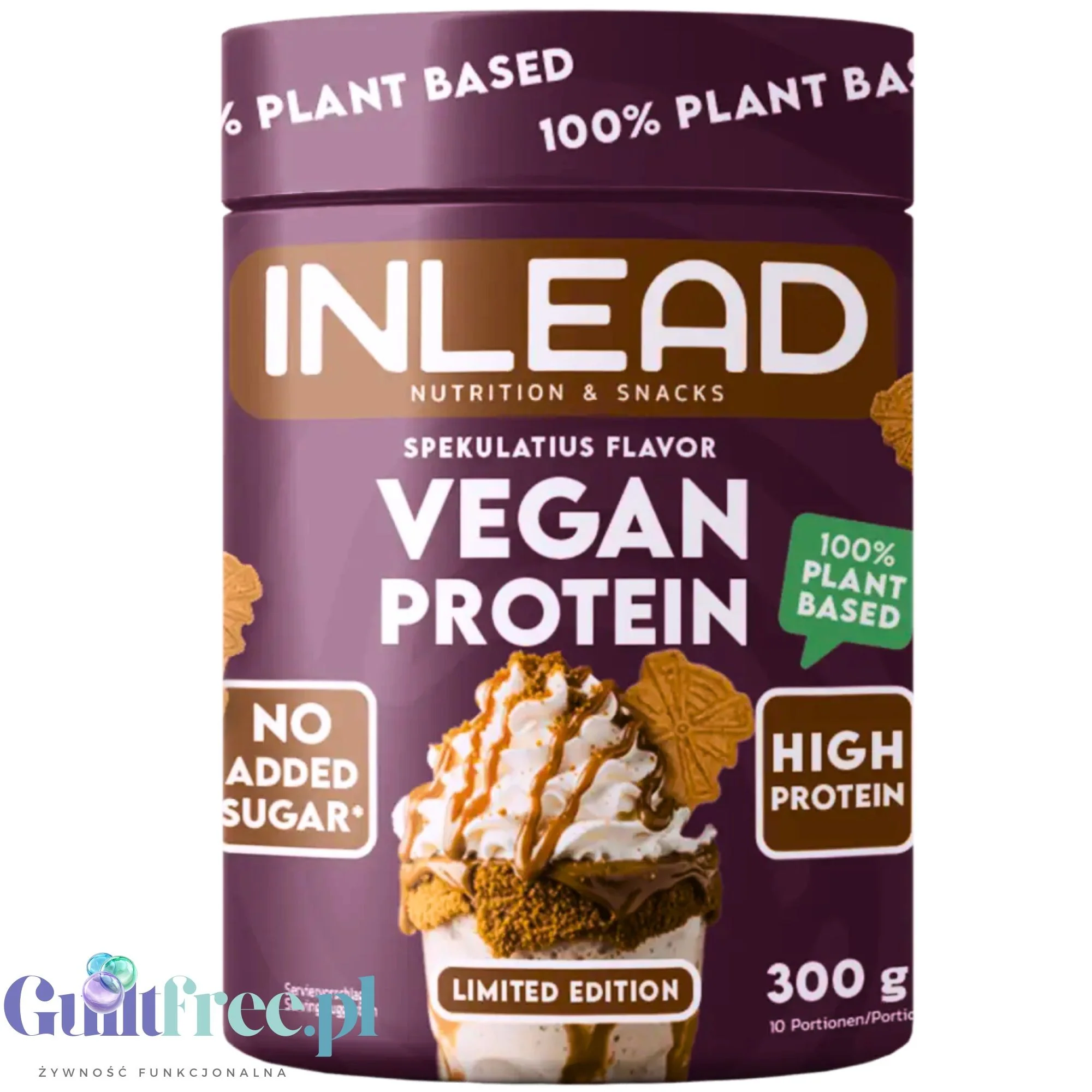 Inlead Vegan Protein Spekulatius 300g - wegańska odżywka proteinowa na bazie 4 białek roślinnych ze stewią - Image 2