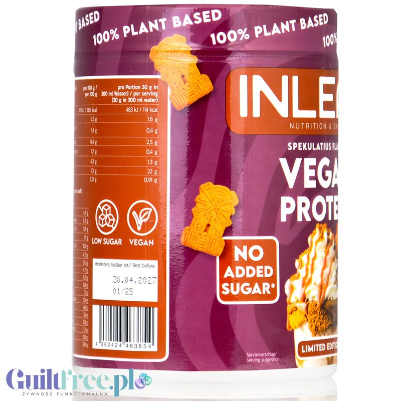 Inlead Vegan Protein Spekulatius 300g - wegańska odżywka proteinowa na bazie 4 białek roślinnych ze stewią - Image 4