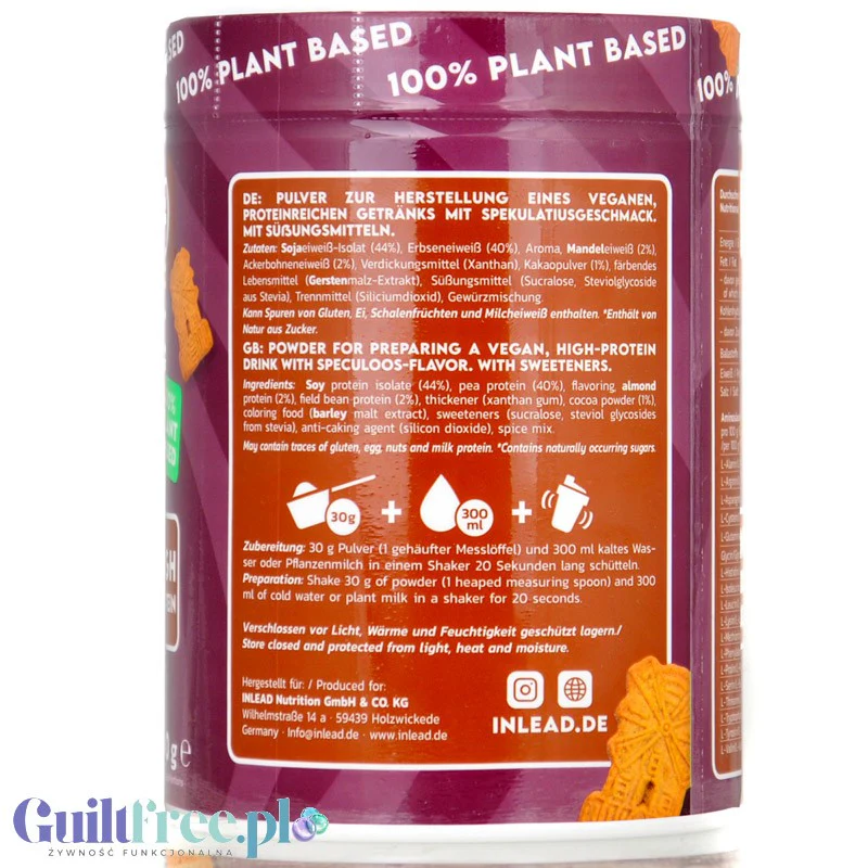 Inlead Vegan Protein Spekulatius 300g - wegańska odżywka proteinowa na bazie 4 białek roślinnych ze stewią - Image 5