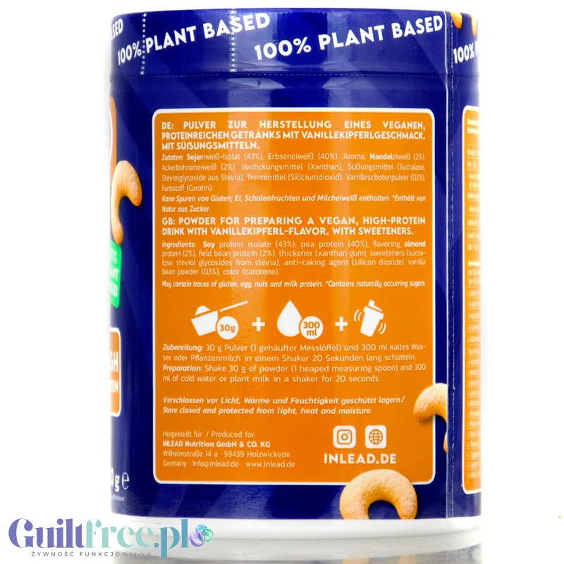 Inlead Vegan Protein Vanillekipferl 300g - wegańska odżywka proteinowa na bazie 4 białek roślinnych ze stewią - Image 2