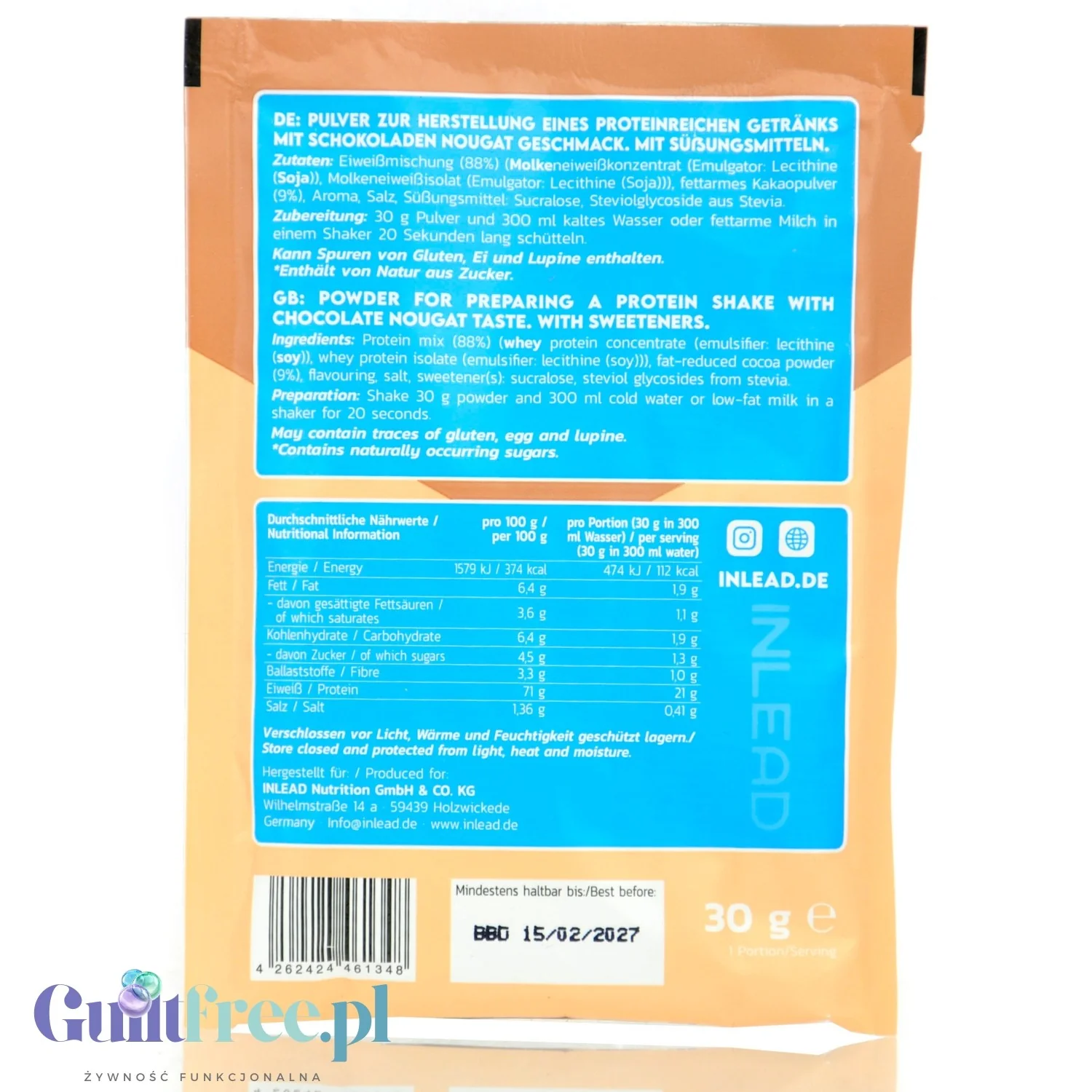 Inlead Whey Protein Chocolate Nougat - orzechowo-czekoladowa odżywka białkowa w saszetce WPC WPI - Image 2